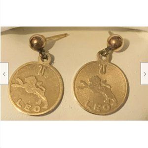 Vintage 14k Zodiac LEO Sun Sign Astrology Coin Drop Post Earrings